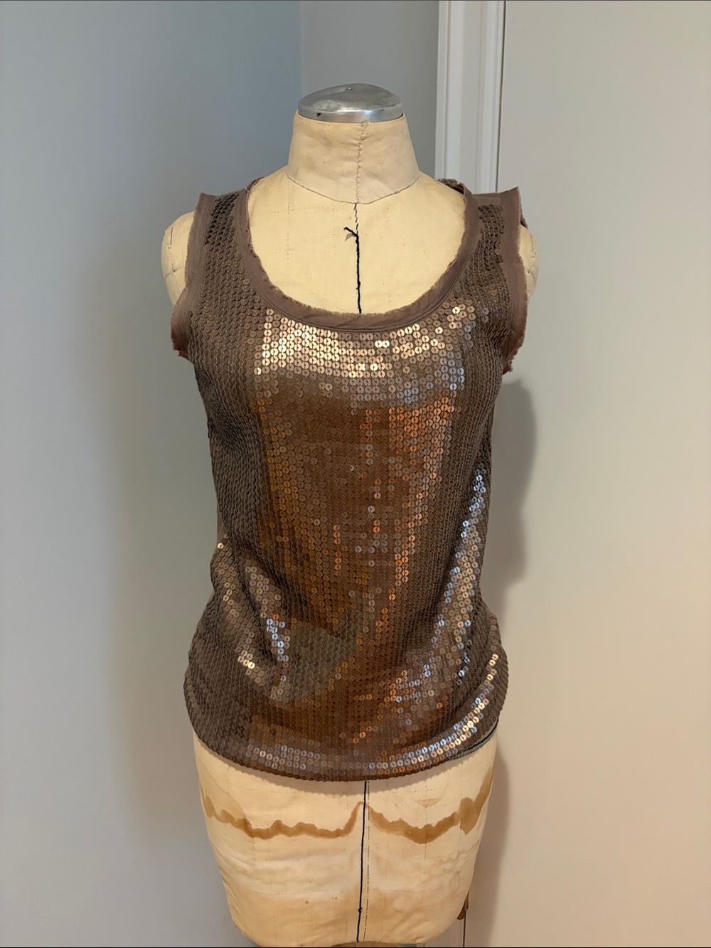 Loft Women’s Brown Sequin Tank Top Size Small Petite